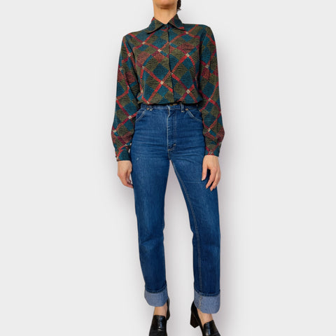 90s Tess Diamond Pattern Blouse Size M