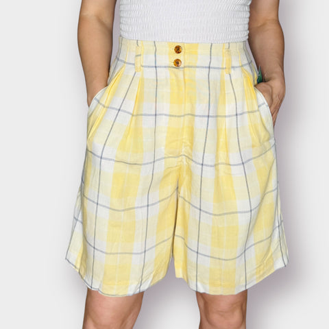 90s The Limited Yellow Navy Window Pane Plaid Shorts