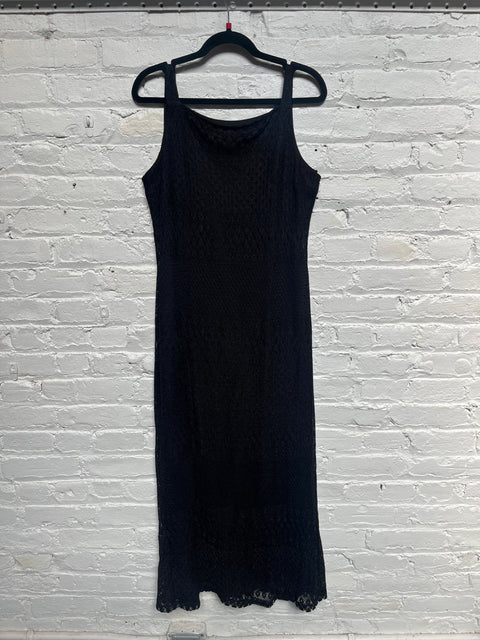 90s Helene Blake Black Crochet Dress Size L