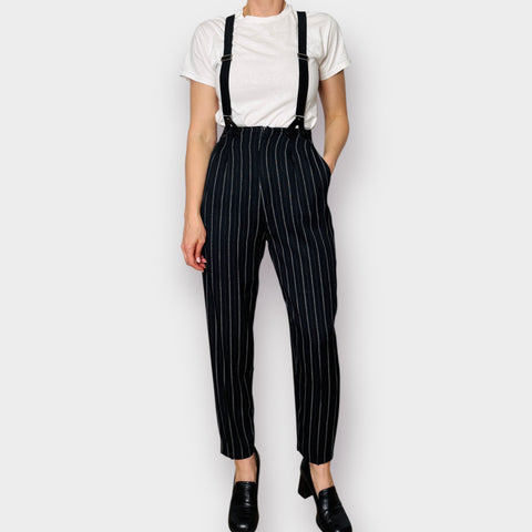90s Joule Black Pinstripe Suspender Pants Size S/M