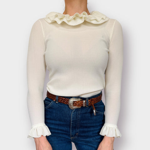 70s Cream Off White Dalton Ruffle Collar Blouse