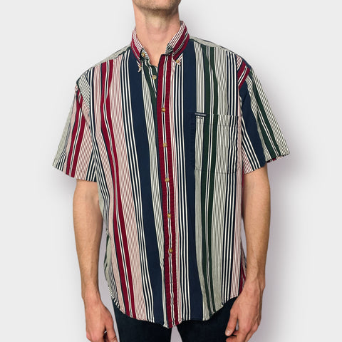 2000s Woods & Gray Striped Short Sleeve Button Down