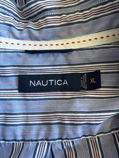 00s Nautica button down blue red pin strip shirt Size XL