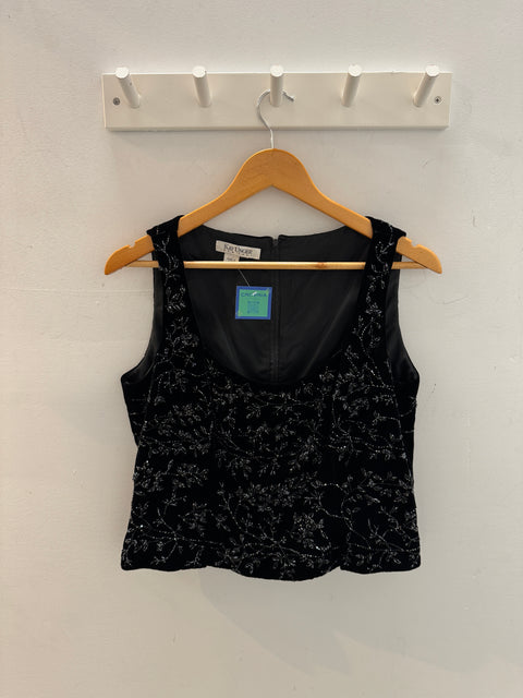 90s Kay Unger Black Beaded Corset Style Top