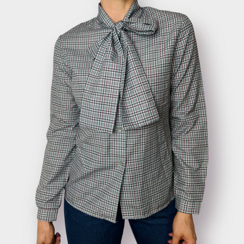 70s The Branch Plaid blouse with pussy bow