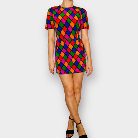 80s Scaasi Diamond Print Mini Dress