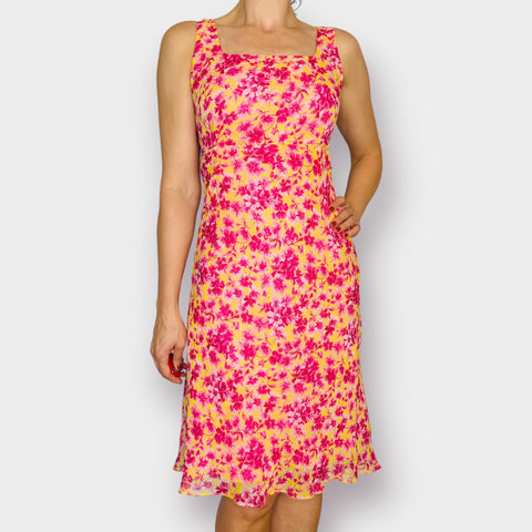 Y2K Bob Mackie Pink Yellow Floral Silk Dress