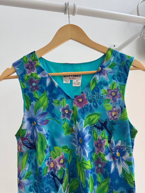 90s Betsy's Things Teal Floral Dress Size M