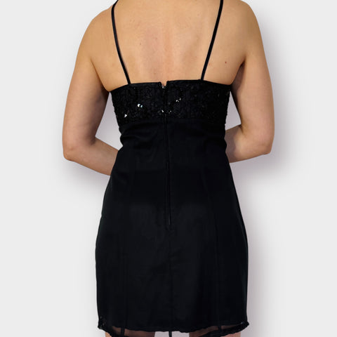 90s De-Laru Black Party Dress with Sequin Top Size M