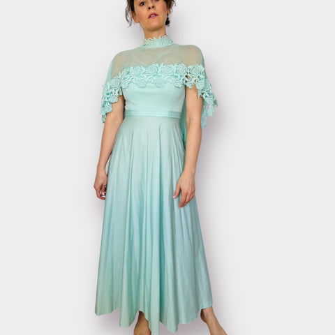 70s Marilyn Seafoam Maxi Dress Size S/M
