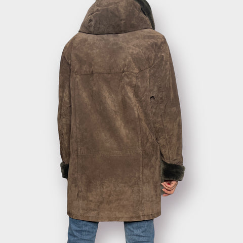 90s Fitz Wright Brown Suede Coat with Hood