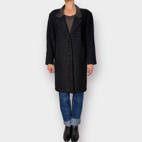90s Hunters Run Leather Collar Gray Wool Overcoat Size M