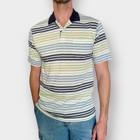 90s Navy Green Striped Polo Size L