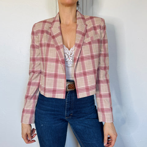 Y2K Worthington Pink Plaid Crop Blazer Size 8