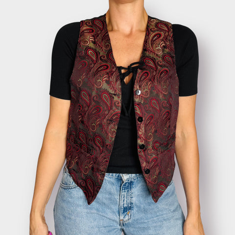 90s Georges Marciano Red Black Paisley Vest Size M