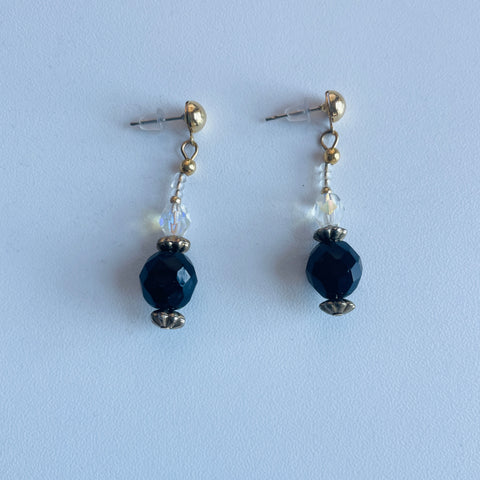 90s Gold and SIngle Black Bead Drop Earrings