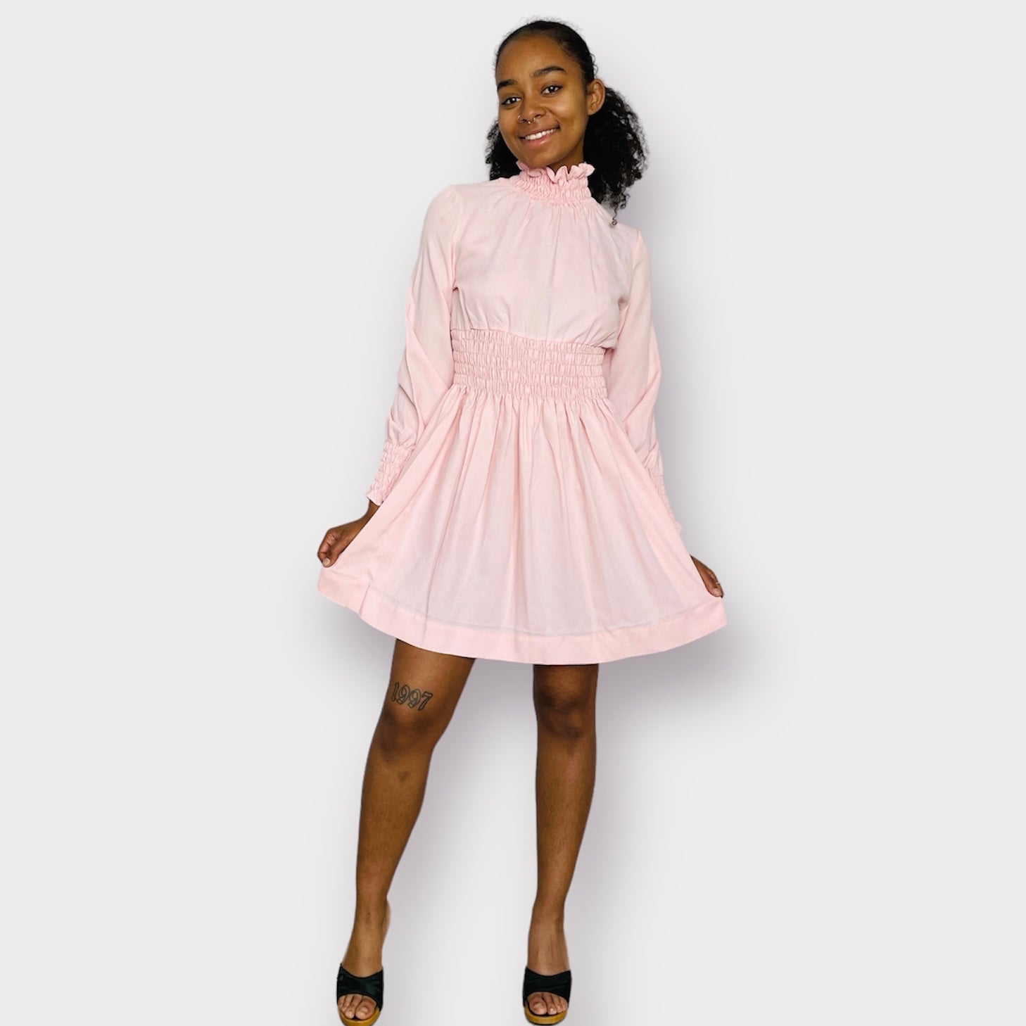 Pink smocked outlet dress