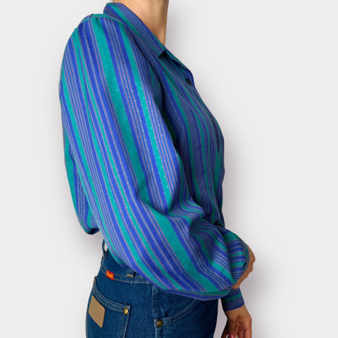 70s Purple and Teal Striped Blouse