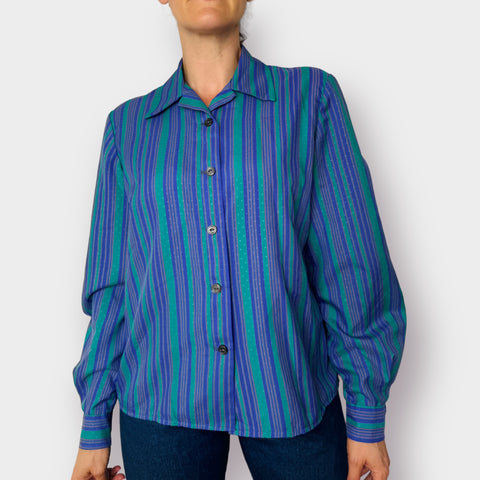 70s Purple and Teal Striped Blouse