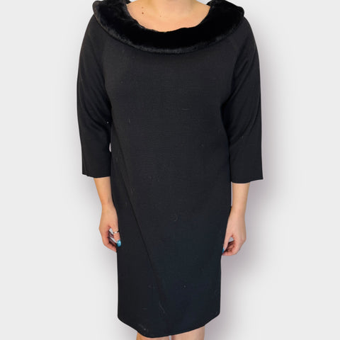 90s Nina Leonard Black Dress with Faux Fur Trim Size 3X