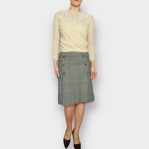 70s Red and Green Wool Plaid Skirt