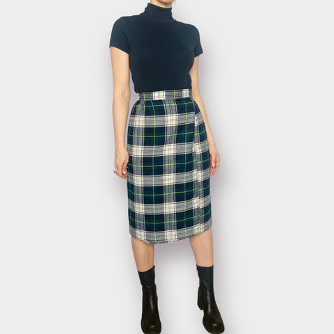 70s Green and Navy Plaid Vintage Skirt