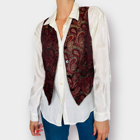 90s Georges Marciano Red Black Paisley Vest Size M