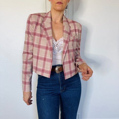 Y2K Worthington Pink Plaid Crop Blazer Size 8