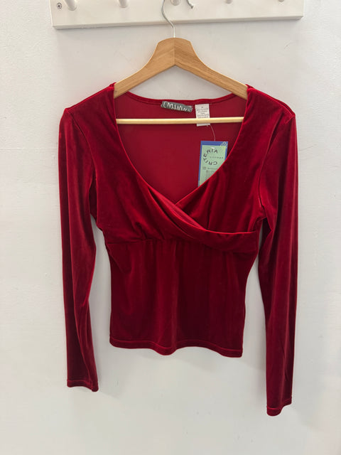 90s Currents Red Velour Top Size M