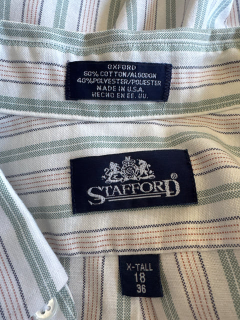 90s Stafford Pink/Olive stripped Oxford Button Down XL Tall