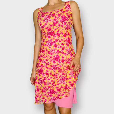 Y2K Bob Mackie Pink Yellow Floral Silk Dress