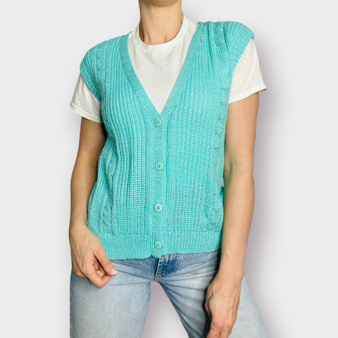 80s One Step Up Aqua Teal Sweater Vest