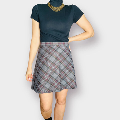 90s Cricket Lane Gray Plaid Mini Skirt