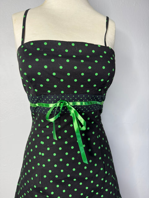 90s Pulse Black Lime Polka Dot Dress Size S