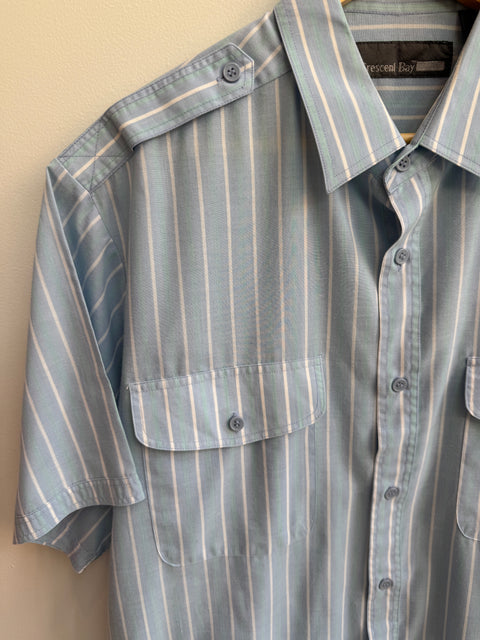 90s Crescent Bay Blue Striped Button Front Size L