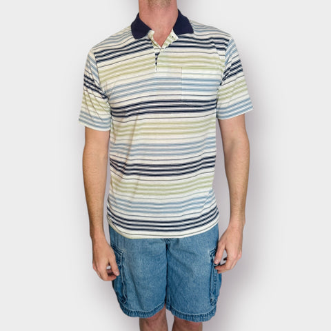 90s Navy Green Striped Polo Size L