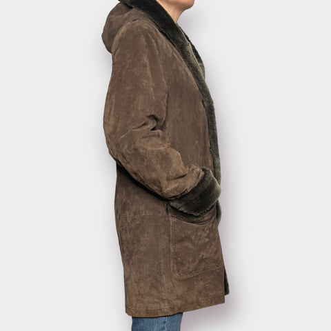 90s Fitz Wright Brown Suede Coat with Hood