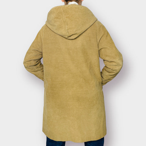 70s Tan Corduroy A-Line Coat with Hood