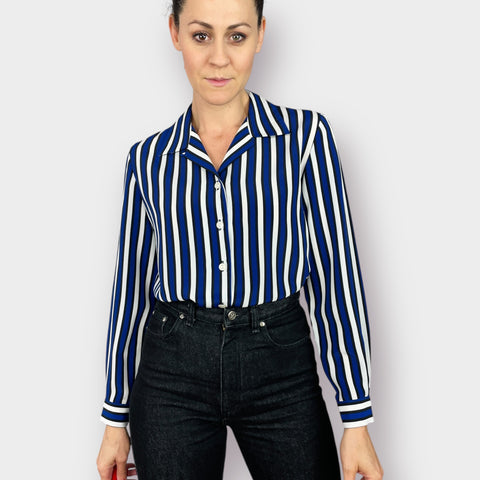 90s Leslie Fay Blue Striped Blouse Size M