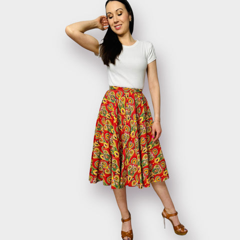 70s Julie McDonald Red Yellow Navy Circle Skirt