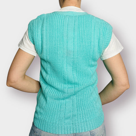 80s One Step Up Aqua Teal Sweater Vest