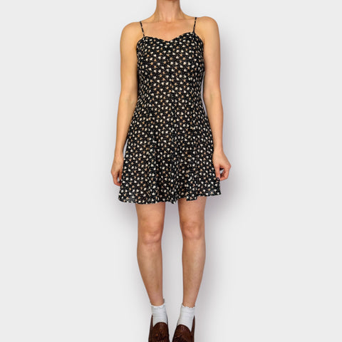 90s Sense Black Tan Floral Dress Size M