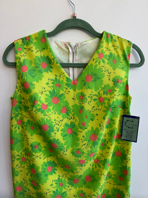 70s Lime Daisy Dress Size S