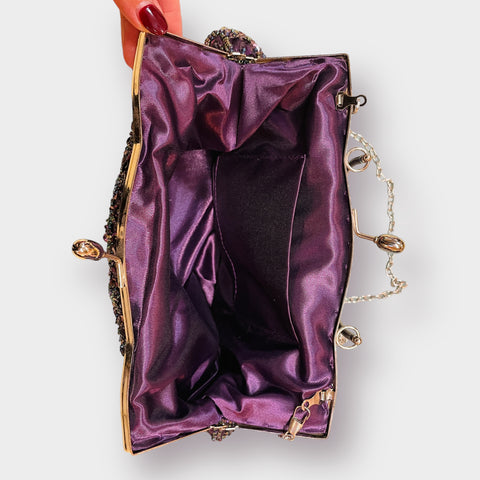 2000s Purple Beaded Handbag with Silver Circle