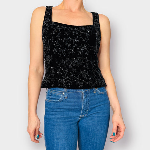 90s Kay Unger Black Beaded Corset Style Top Size M/L