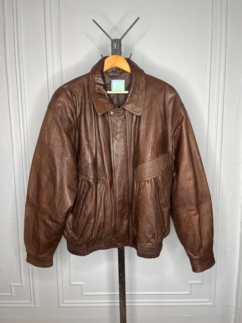 90s Brown Leather Bomber Size M