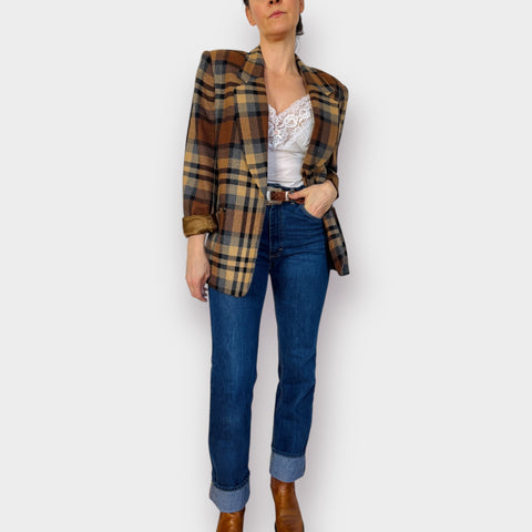 90s Requirements Tan Gray Plaid Blazer Size M