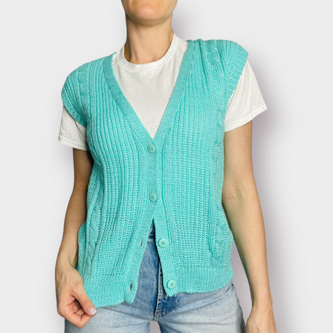 80s One Step Up Aqua Teal Sweater Vest