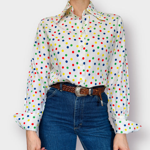 80s Contessa Monique rainbow polka dot blouse Size M