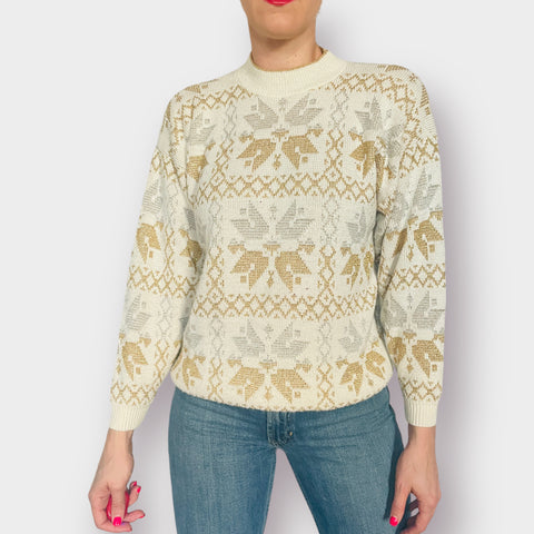 80s Rose Gold and Silver Snowflake Sweater
